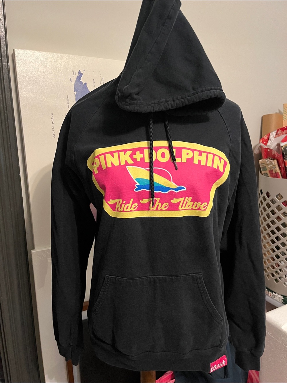 Pink Dolphin Black Hoodie with Pink, Yellow & Blue Logo